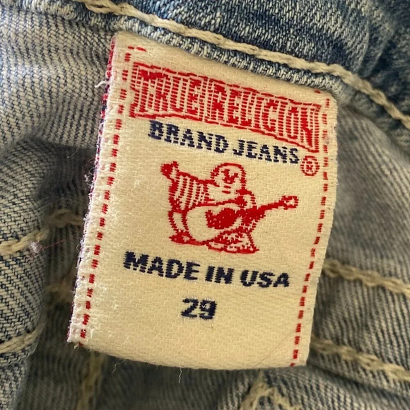 True Religion Straight Leg Jeans Womens 29 Light Wash Rainbow  Pockets - Picture 7 of 8